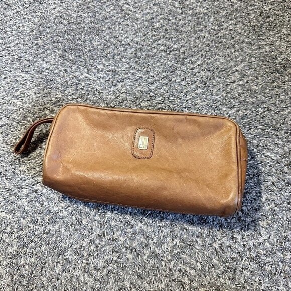 Vintage Leather Travel Dopp Kit Bag By d'brozzi Inc Miami Made Colombia Brown